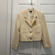 Vintage Apertif Cream 100 Wool Gold Button Up Cropped Blazer - Size 8