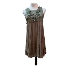 Miss Me Collection Olive Green Silk Blend Beaded Bubble Hem Mini Dress MMCD093 S