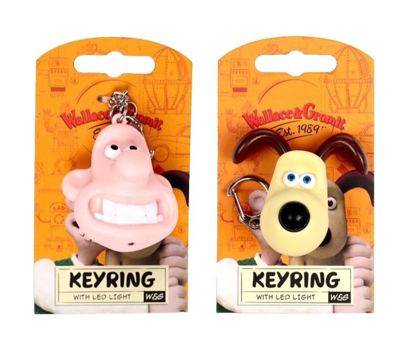 OFFICIAL WALLACE & GROMIT LED KEYCHAINS KEYRINGS (SET OF 2) 2025 AARDMAN BNWT!