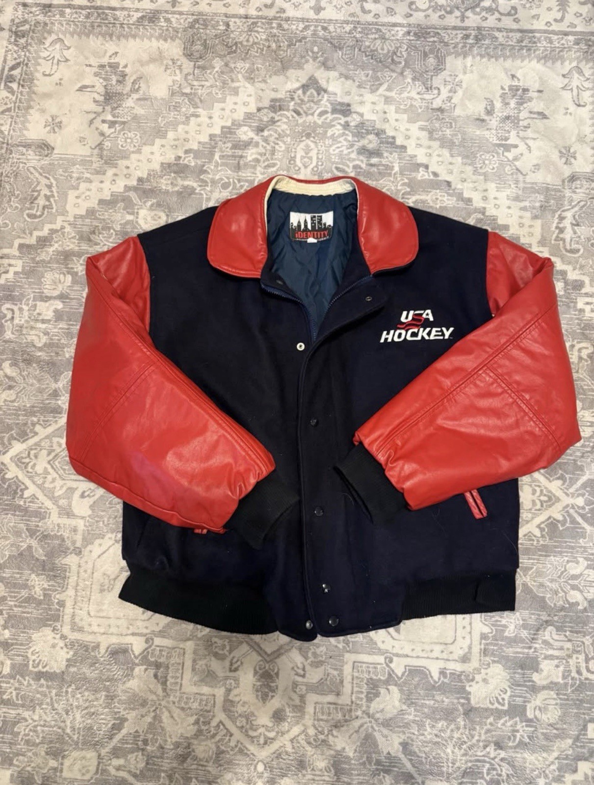 Vintage USA Hockey Leather Variety Jacket Sz Large 90’s Letterman Identity