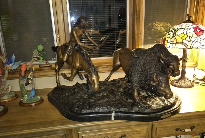 Charles M. Russell, Double Buffalo Hunt, Bronze Statue 