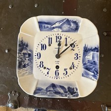 Vintage KIENZLE 8 day blue and white enamel wall clock - no key or pendulum