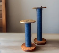 LOT of 2 Vtg Wooden Spools Antique Industrial Textile Bobbins 5”x 9 1/4”& 5”x13”