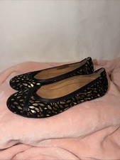 Vionic Women's Caroll Ballet Flat Black  Gold Shoes Sz 7 Shoes New Arch Support