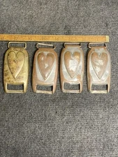 4 ANTIQUE CIVIL WAR ERA HEART HORSE HARNESS BUCKLE COVERS BRASS RARE SIZE 4”