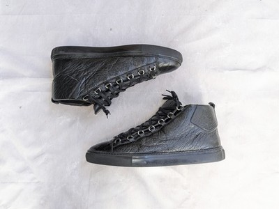 Balenciaga Arena Men 14 47 Black Leather High Top Sneakers Shoes