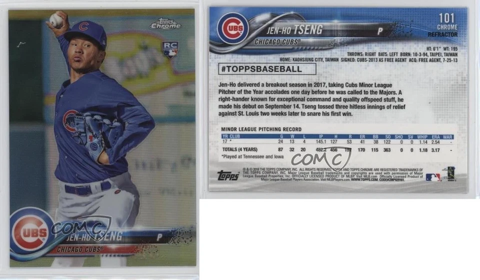 2018 Topps Chrome Refractor Jen-Ho Tseng #101 Rookie RC - Image 3 of 3
