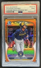 2023 Bowman Jackson Chourio Chrome Prospects Refractor Orange #/25 Brewers PSA 9