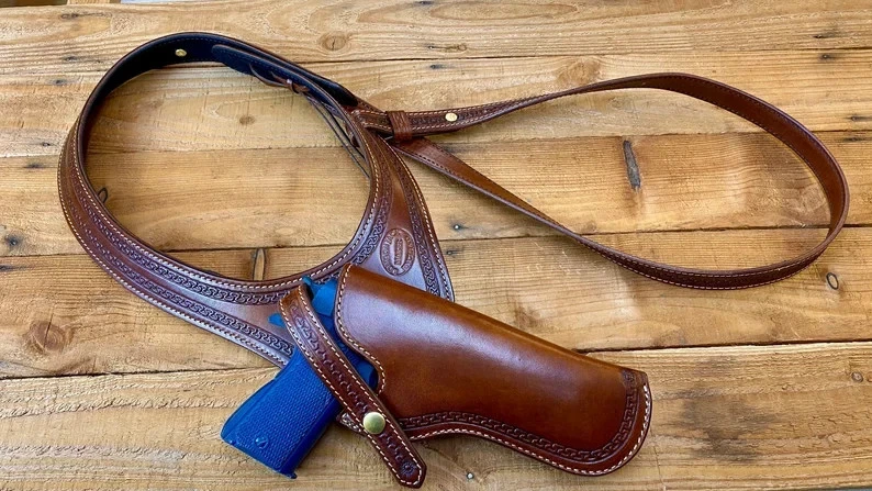 Colt 1911 Right Hand Shoulder Holster Western Leather Holster Fits 4-5 inch - Image 3 of 4