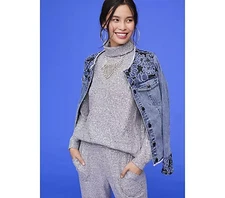 LOGO Lounge by Lori Goldstein Print Knit Turtleneck Top Grey/Silver M A625566