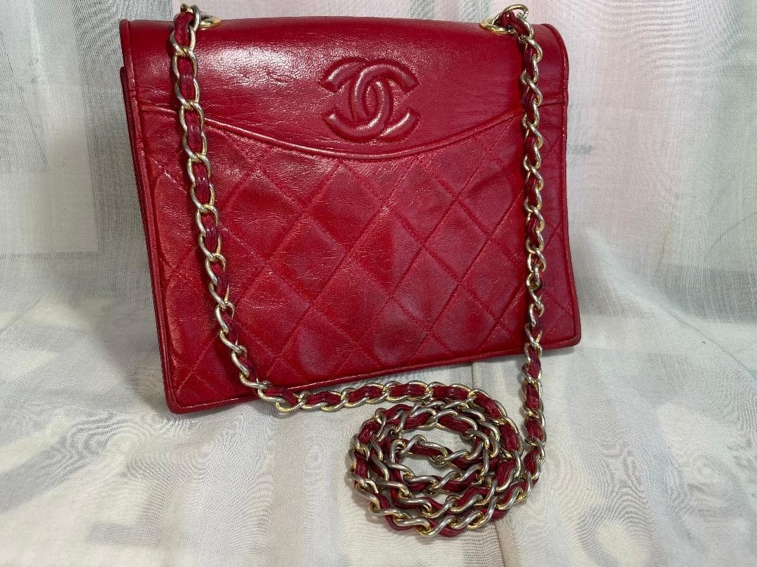 CHANEL Lambskin Quilted Small Single Flap Red Shoulder Bag Repainted G167 thumbnail 19