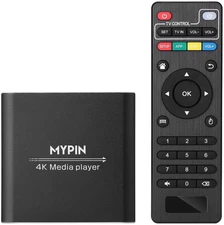 4K Media Player with Remote Control, Digital MP4 Player for 8TB HDD/USB Drive/Tf