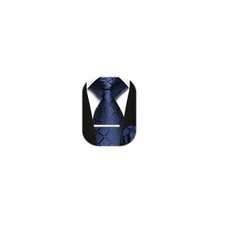 Navy Blue Ties for Men Checkered Plaid Tie Handkerchief Woven Classic Men's N...