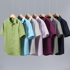 Japanese Style Summer Mens 100 Linen Short Sleeve Cotton Linen Button Up Shirts