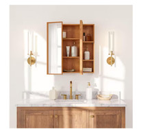 WallBeyond 24x24.25in Rectangular Wooden Three-Door Medicine Cabinet Mirror