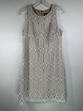 Vince Camuto White Geometric Lace Overlay Cocktail Sheath Dress Women’s 6