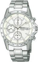 Seiko Spirit SBTQ039 WeißEs Zifferblatt Edelstahl Chronograph Quarz Herrenuhr /
