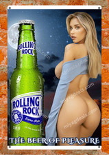 Rolling Rock Beer Sexy Girl Metal Sign Pin-Up Bar Pub Wall Decor Read Des