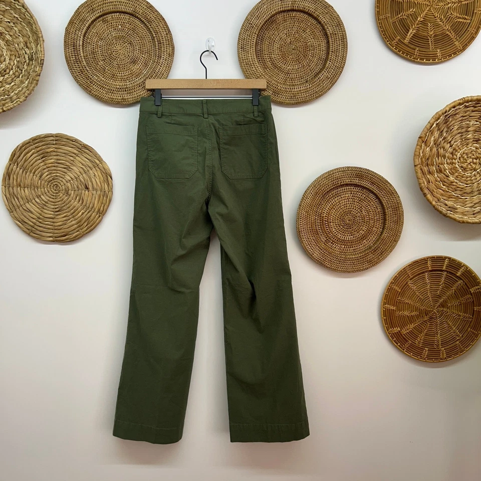 J. Crew Green High Rise Patch Pocket Wide Leg Pant 29 Preppy Cotton Linen Casual - Image 2 of 4