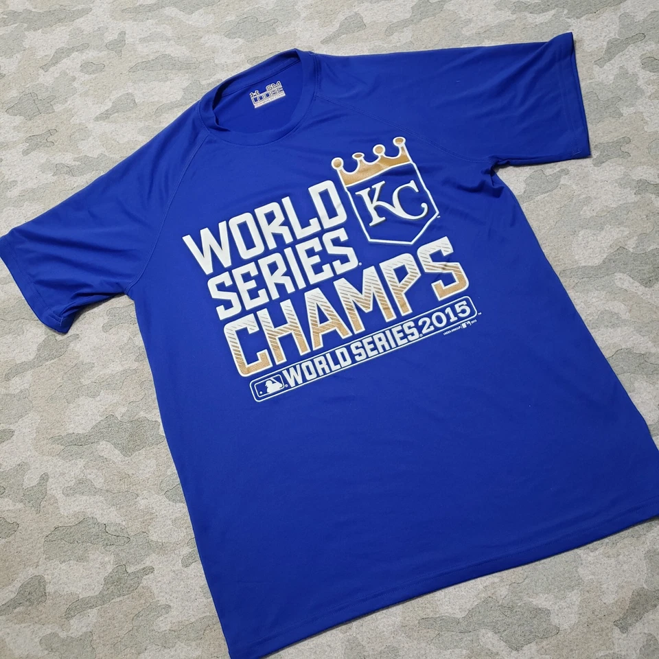Kansas City Royals Shirt Mens Small Blue Under Armour Loose Heatgear 2015 Champs - Image 3 of 4