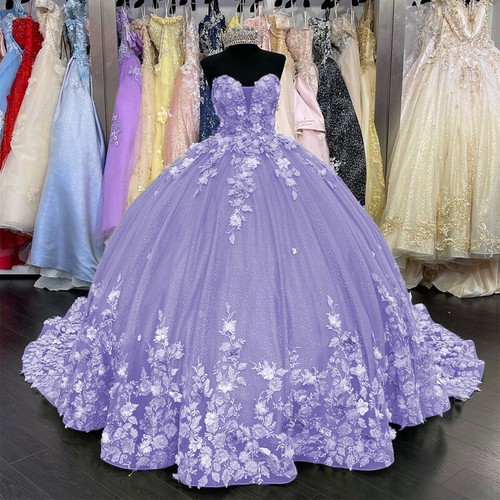 Prinzessin Quinceanera Kleider Perlen 3D Blumen Party Abschlussball süß 15 16 Ballkleider - Bild 5 von 23