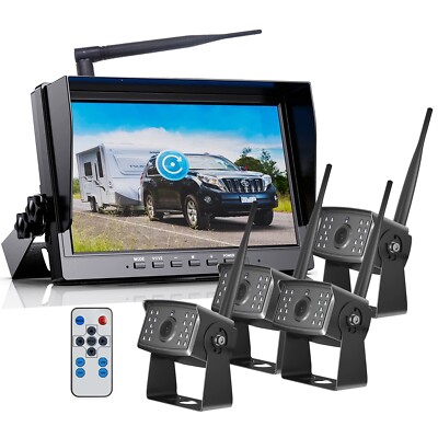 Digital Wireless 10.1'' DVR Quad Monitor 4x Reversing Camera 12-24V RV Truck Van