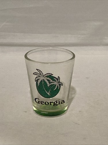 Georgia Shot Glass Souvenir Clear Green Tint Palm Trees Barware Man Cave