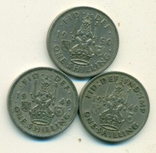 3 OLDER 1 SHILLING COINS from GREAT BRITAIN - 1948/1949/1950 (SCOTTISH VARIETY)