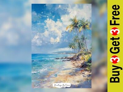 Tropical Beach Bliss 5''x7 Druck auf mattem Papier | Lebendiges Ölgemälde am Meer