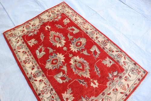 3x4 Afghan Oshak Rug- Red Beige Turkman Handmade Fine Trible Rug- 4x3 Office Rug - Picture 5 of 15