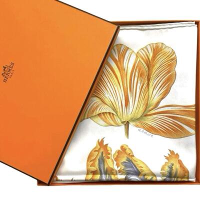 HERMES silk scarf, Carre 90, Tulip Mania, flower | eBay
