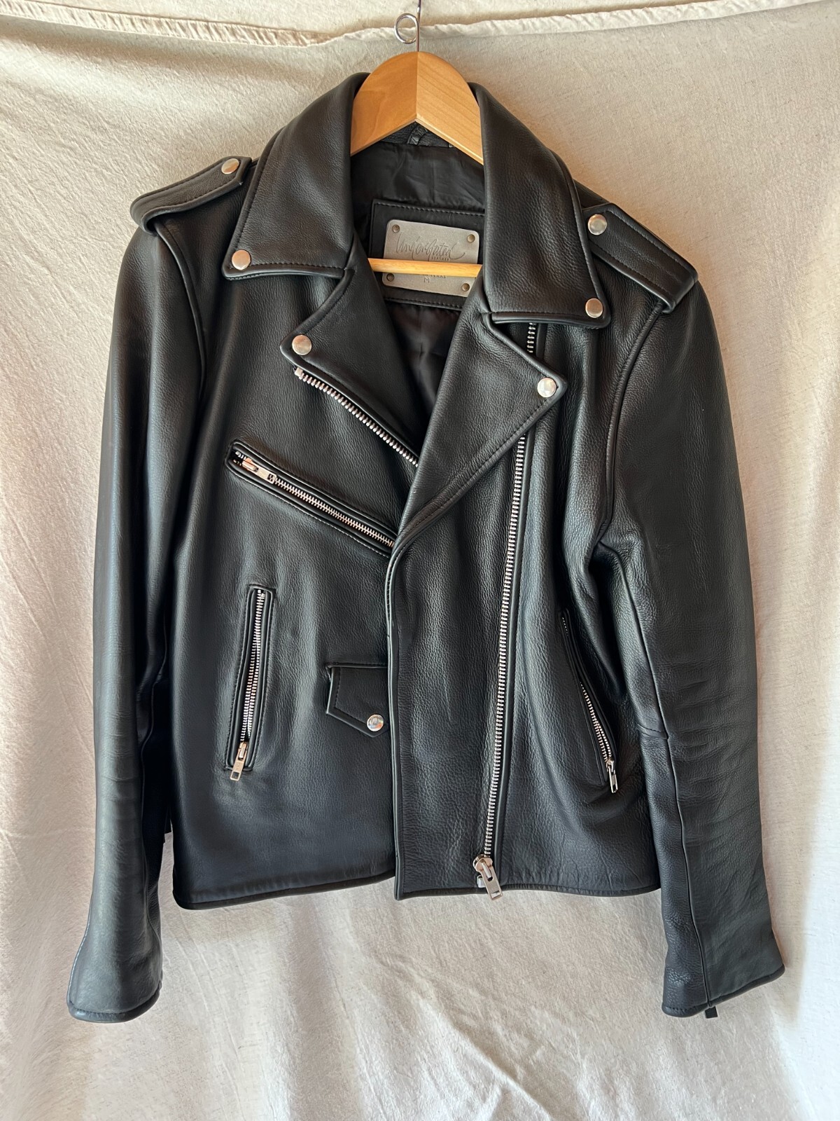 UNDERSTATED Leather Biker Jacket Black with fring… - image 1