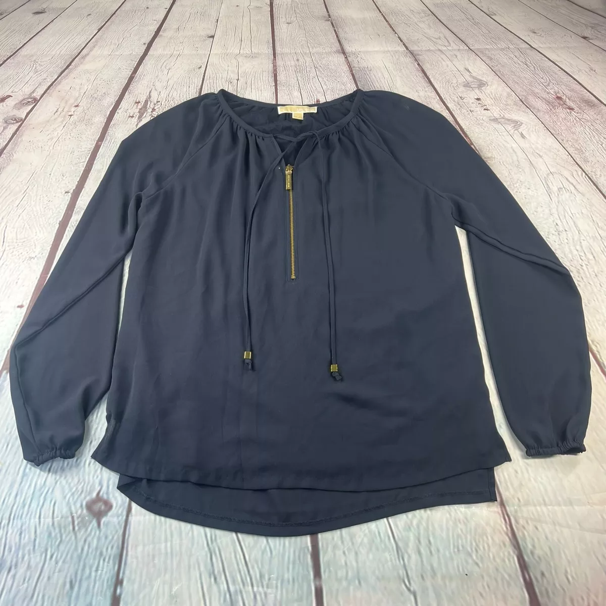 Michael Kors Womens Navy Tunic Long Sleeve Have Zipper Blouse Size 4