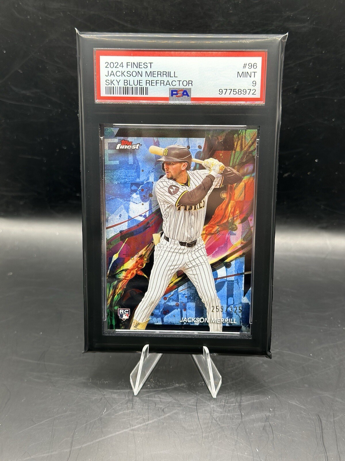 2024 Topps Finest JACKSON MERRILL Sky Blue Refractor RC #96 /325 Padres PSA 9
