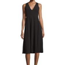 Halston Heritage Black Fit-&-Flare V-Neck Black Crepe Mid Length Dress (6)  $375