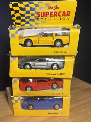 Maisto Supercar collection 1:38 Job Lot 4 DB7 Ferrari F40 Bugatti EB110 Corvette