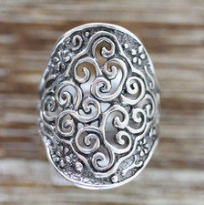 VINTAGE PZ ISRAEL WIDE STERLING SILVER 925 RING SZ 10 FILIGREE DESIGN PRETTY