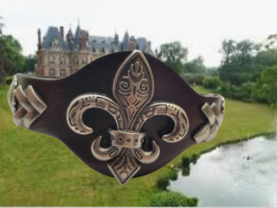 Armband - Echtleder braun - Lilienblüte - Gürtelschnallenverschluss