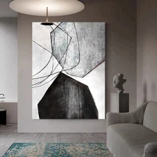 Hand-Painted Abstract Art Oil Painting Thick Textured Vertical Wall Art Canvas