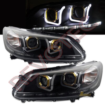 Black LED U Bar i8 Style Projector Headlights For 13-15 Honda Accord 4Dr Sedan