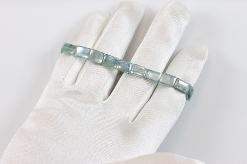 Kyanite Bracelet Silvery Blue Iridescent 7 Inch Natural Rectangle Cut Magnetic - Picture 3 of 4