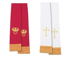 Reversible Clergy Stole with Fringe, Liturgical Vestment, 90" Long, Red/White