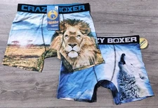 Crazy Boxer Adult Large 36-38 Lion Wolf Boxer Briefs Underwear Nature Mens