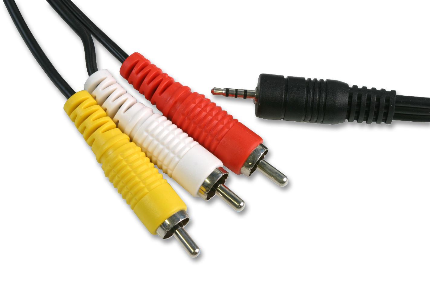 4 Pole Jack Plug to Triple RCA Cable Audio Video Lead TV Camera 3m 2.5mm