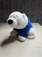 Aurora White Polar Bear   Ice  Soft Plush Animal Blue Jacket Sitting 13  