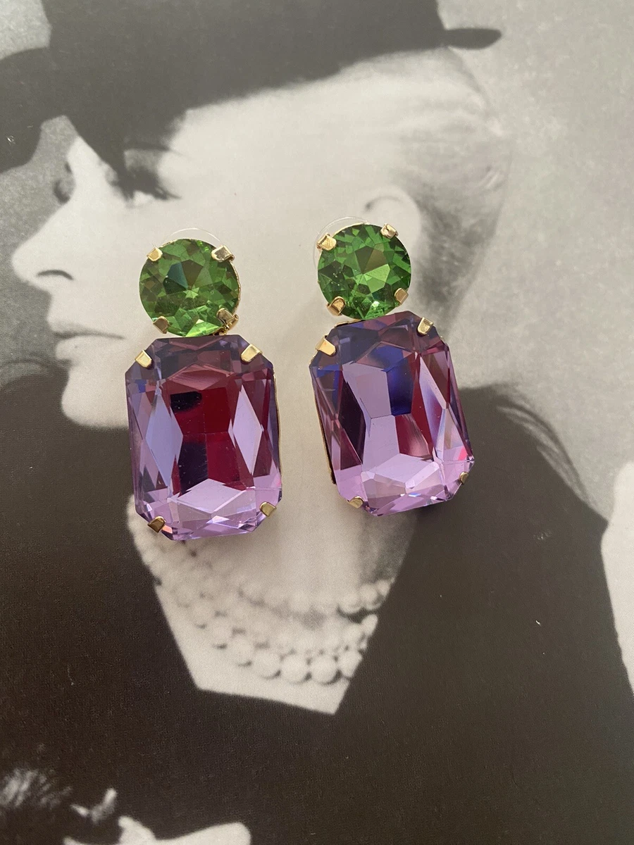 Gorgeous Gold Green Lilac Crystal Stud Dangle Fashion Statement
