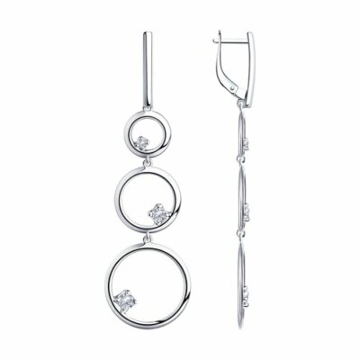Damen 925 Sterling Silber Ohrhänger Ohrringe Zirkonia Rhodiniert Sokolov 03232