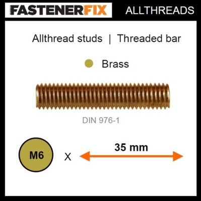 M6 x 35 mm Vollgewinde Messingbolzen, Gewindestange nach DIN 976-1 (100er Pack)