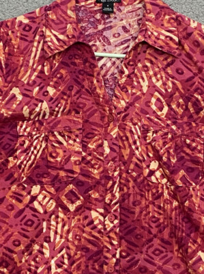 Erika womens button up shirt Small Multi Color3/4 sleeve v neck