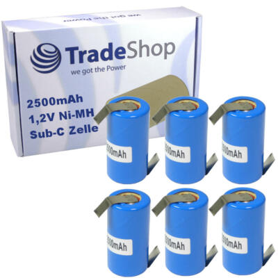 6x Sub-C Zelle 2500mAh mit Z-Lötfahnen in Industriequalität 1,2V Akku Aufladbar